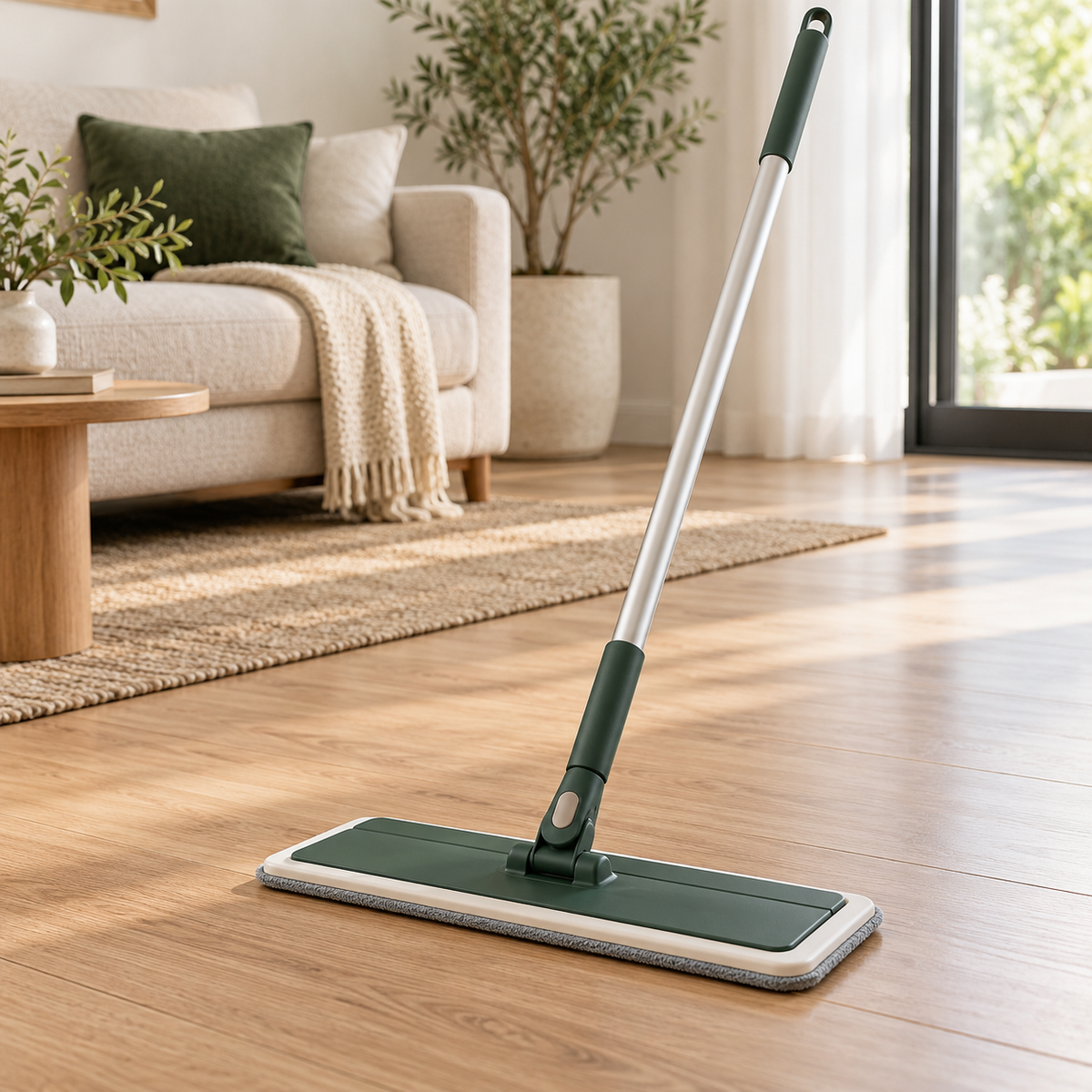 Flat floor mop on a light wood floor